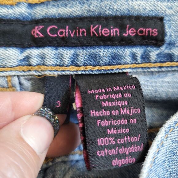 Calvin Klein Womens Blue Sandblast Light Wash Raw Hem Denim Flare Jeans Size 3 - Picture 9 of 10